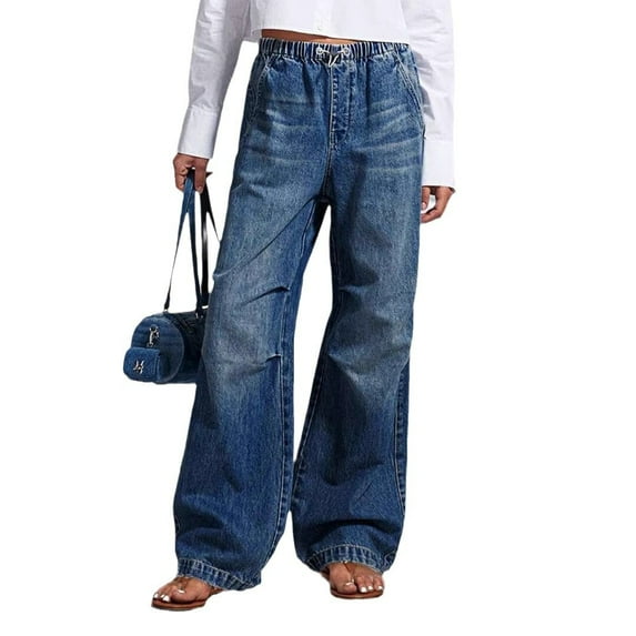 Yesfashion Wide Leg Jeans for Women High Waisted Stretchy Straight Pants Leg Boyfriend Baggy Jeans