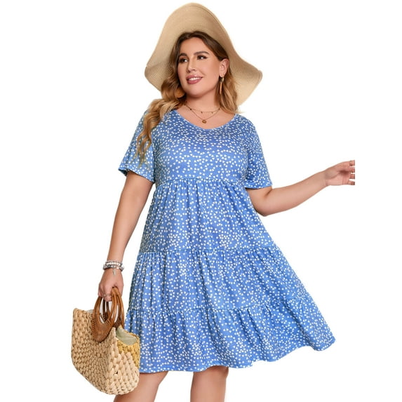 Yesfashion Women Casual Summer Dresses Loose Tshirt Beach Sundress V Neck Plus Size Swing Tunic Pockets