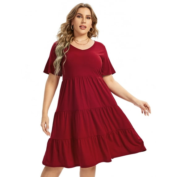 Yesfashion Women Casual Summer Dresses Loose Tshirt Beach Sundress V Neck Plus Size Swing Tunic Pockets