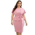 thumbnail image 1 of Yesfashion Women Plus Size Bodycon Elegant Midi Dress Peplum Business Office Sheath Cocktail Dress With Belt, 1 of 5