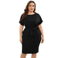thumbnail image 1 of Yesfashion Women Plus Size Bodycon Elegant Midi Dress Peplum Business Office Sheath Cocktail Dress With Belt, 1 of 5