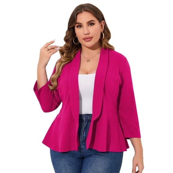 Yesfashion Women Plus Size Casual Blazer Open Front Long Sleeve Work Office Cardigan Jackets