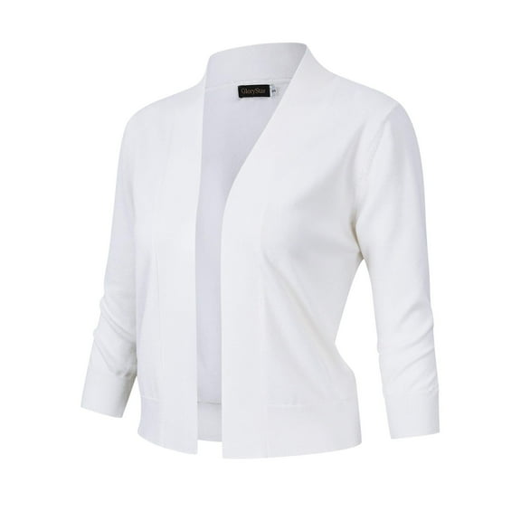 Yesfashion Women's 3/4 Sleeve Cropped Cardigan Sweaters Open Front Knit Short Bolero Shrugs