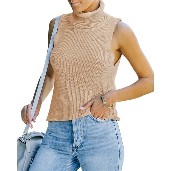 Yesfashion Women's Cap Sleeve Sweater Vest Mock Neck Knit Pullover Tank Shirt 2025 Spring Summer Sleeveless Cute Top