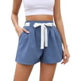 thumbnail image 1 of Yesfashion Women's Casual Bow Tie High Waist Shorts Smocked Elastic Waist Summer Loose Flowy Pant, 1 of 5