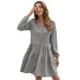thumbnail image 1 of Yesfashion Women's Casual Plaid Dress Long Sleeve V Neck Button Down Ruffle Swing Pleated Short Mini Dress, 1 of 5