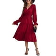 thumbnail image 1 of Yesfashion Women's Casual Wrap V Neck Midi Dress Long Sleeve Smocked Waist Tiered A Line Pleated Flowy Dresses, 1 of 5