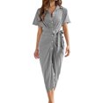 thumbnail image 1 of Yesfashion Women's Collar V Neck Button Front Tie Waist Short Sleeve Ruffle Hem Midi Dress, 1 of 5