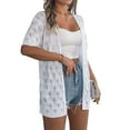 thumbnail image 1 of Yesfashion Women's Crochet Knit Open Front V-Neck Button Down Summer Short Sleeve Lightweight Cardigan Sweater, 1 of 9