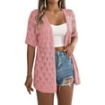 thumbnail image 1 of Yesfashion Women's Crochet Knit Open Front V-Neck Button Down Summer Short Sleeve Lightweight Cardigan Sweater, 1 of 9