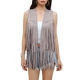thumbnail image 1 of Yesfashion Women's Fringe Vest 70s Hippie Sleeveless Tassel Long Cardigan Jacket Cowgirl Western Tops, 1 of 9