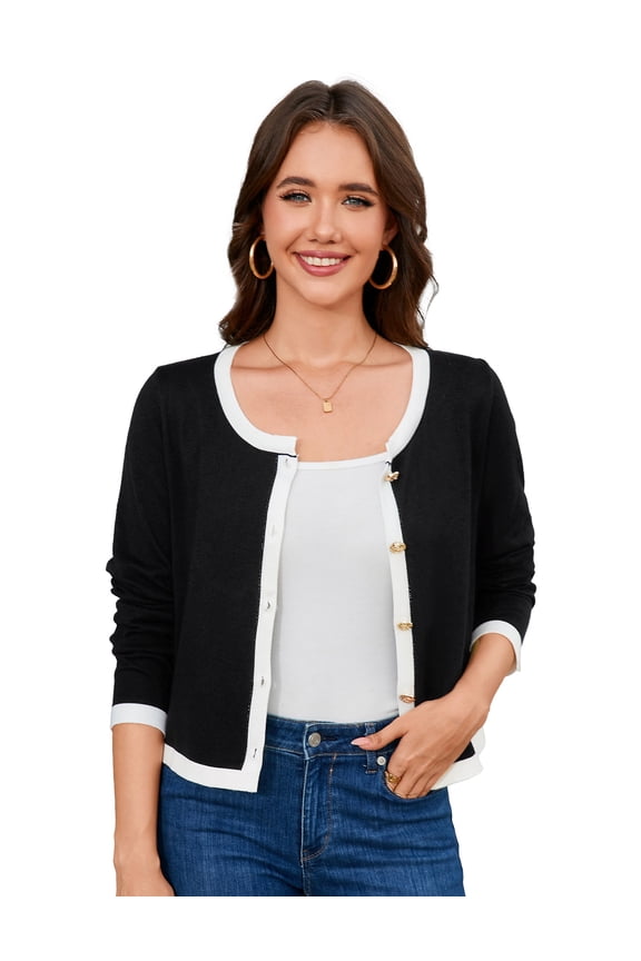 Women's Knit Cardigan Crewneck Metal Button Long Sleeve Lightweight Sweater Cardigans
