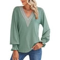 thumbnail image 1 of Yesfashion Women's Lace V Neck Blouse Shirts Long Sleeve Casual Loose Tops, 1 of 5