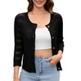thumbnail image 1 of Yesfashion Women's Lightweight Crochet Cardigan 3/4 Sleeve Cropped V Neck Button Shrug Knit Sweater Tops, 1 of 6