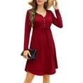 thumbnail image 1 of Yesfashion Women’s Long Sleeve Casual Dress V Neck Drawstring Irregular Hem Tunic Shift Midi Dress, 1 of 5