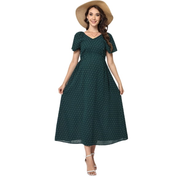 Yesfashion Women's Long Sleeve Maternity Dress V Neck Swiss Dot Casual Loose Short Dresses