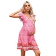 thumbnail image 1 of Yesfashion Women's Maternity Dress Small Flying Sleeves V Neck A Line Patchwork  Pregnancy Dresses, 1 of 9