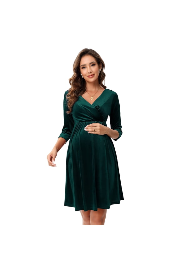 Women's Maternity Dresses Velvet Retro V-Neck A-Line Holiday Wedding Guest Evening Dress