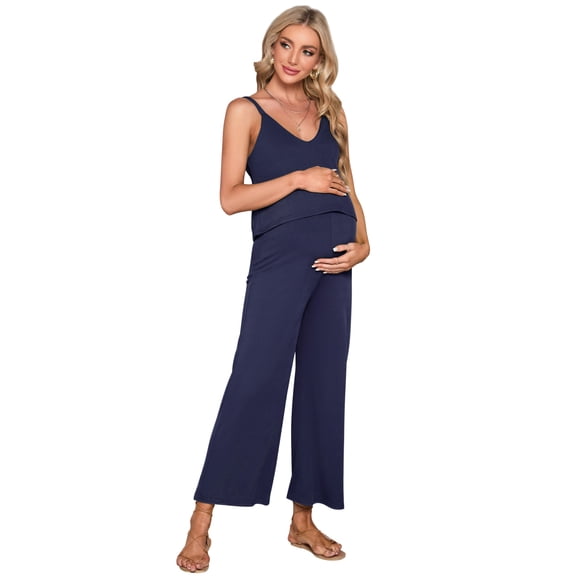 Yesfashion Women's Maternity Jumpsuit Pregnancy Casual Romper Strap Tank Top Baggy Pants