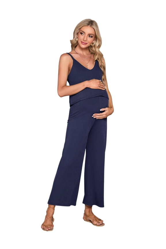 Women's Maternity Jumpsuit Pregnancy Casual Romper Strap Tank Top Baggy Pants