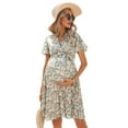 thumbnail image 1 of Yesfashion Women's Maternity Pleated Short Sleeve Wrap V Neck Summer Midi Dress Casual Nursing Dress, 1 of 5