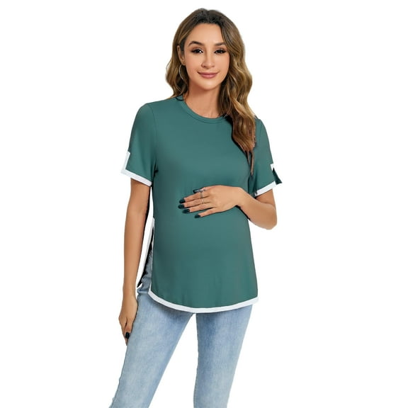 Yesfashion Women's Maternity Shirts Short Sleeve Pregnancy Tops Side Split T-Shirts Tunic Mama Clothes