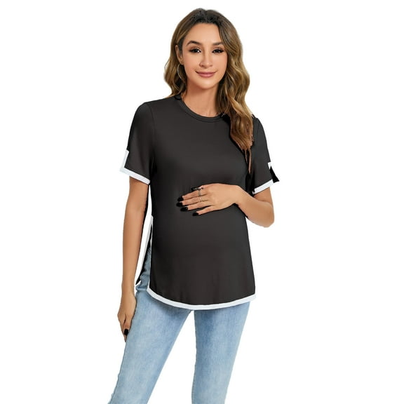 Yesfashion Women's Maternity Shirts Short Sleeve Pregnancy Tops Side Split T-Shirts Tunic Mama Clothes