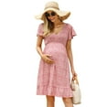 thumbnail image 1 of Yesfashion Women's Maternity Short Sleeve Ruffle Dress V Neck Summer Casual Smocked Flowy Midi Dress, 1 of 5