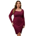 thumbnail image 1 of Yesfashion Women's Plus Size Bodycon Long Sleeve Square Neck Ruched Basic Midi Party Dress, 1 of 5