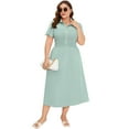 thumbnail image 1 of Yesfashion Women's Plus Size Dress Summer Button Down Smocked Midi Dress Short Sleeve Sundress, 1 of 5