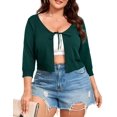 thumbnail image 1 of Yesfashion Women's Plus Size Short Sleeve Knit Cardigan Lightweight Lace-Up Front Open Sweater Cardigans, 1 of 7