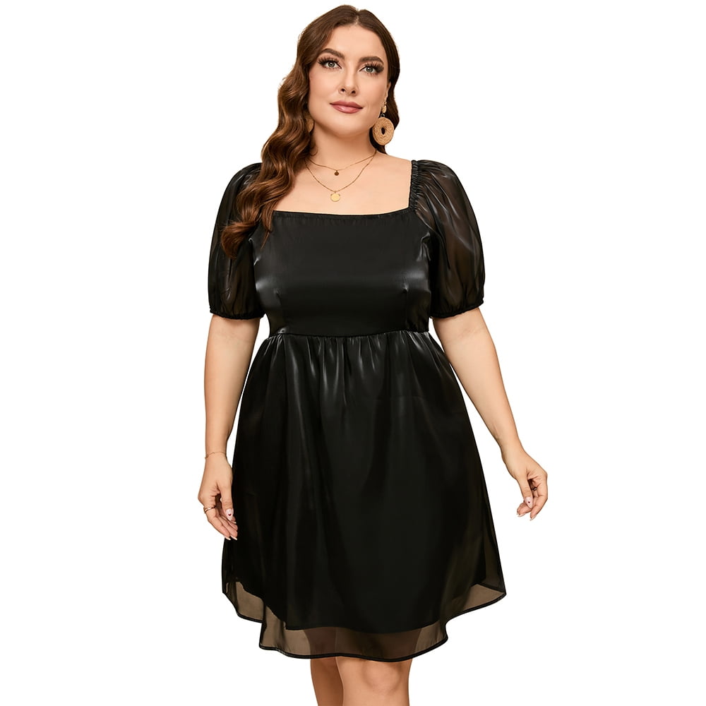 silky satin square neck puff sleeve babydoll mini dress womens plus size square neck mesh short sleeve babydoll