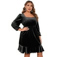 thumbnail image 1 of Yesfashion Women's Plus Size velvet Long Sleeve Square Collar Midi Party Dress, 1 of 5