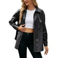 thumbnail image 1 of Yesfashion Women's Pu Leather Jacket Shacket Button Down Lapel Blazer Coat With Bust Pocket, 1 of 5