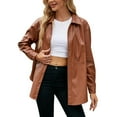thumbnail image 1 of Yesfashion Women's Pu Leather Jacket Shacket Button Down Lapel Blazer Coat With Bust Pocket, 1 of 5
