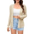 thumbnail image 1 of Yesfashion Women's Ruffle Trim V Neck Button Down Long Sleeve Knit Cardigan Sweater, 1 of 2