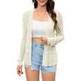 thumbnail image 1 of Yesfashion Women's Ruffle Trim V Neck Button Down Long Sleeve Knit Cardigan Sweater, 1 of 2