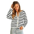 thumbnail image 1 of Yesfashion Women's Striped Golden Button Cardigan Sweater Trendy Long Sleeve Button Down Crewneck Knit Cardigans, 1 of 7