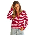 thumbnail image 1 of Yesfashion Women's Striped Golden Button Cardigan Sweater Trendy Long Sleeve Button Down Crewneck Knit Cardigans, 1 of 6