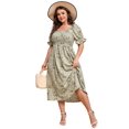 thumbnail image 1 of Yesfashion Women's Summer Casual Dresses 2025 Spring Puff Sleeve Square Neck A-line Flowy Floral Smocked Midi Dress, 1 of 7