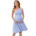 thumbnail image 1 of Yesfashion Women's Summer Tie One Shoulder A Line Flowy Mini Dresses Maternity Dress For Baby Shower, 1 of 4