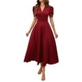 thumbnail image 1 of Yesfashion Women's Summer V Neck Short Sleeve Maxi Dress Loose High Waist Flowy Long Beach Dress, 1 of 9