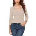 thumbnail image 1 of Yesfashion Women's V Neck Criss Cross Twisted Front Knitted Long Sleeve Sweater Twist Pullover Tops, 1 of 5