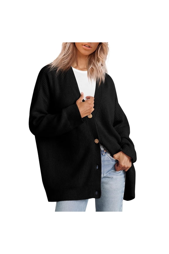 Womens 2025 Fall Sweaters Double V-Neck Long Sleeve Button Up Soft Knit Cardigan Sweaters