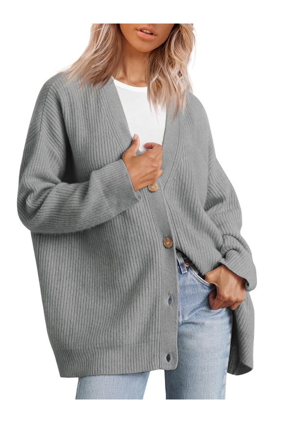 Womens 2025 Fall Sweaters Double V-Neck Long Sleeve Button Up Soft Knit Cardigan Sweaters