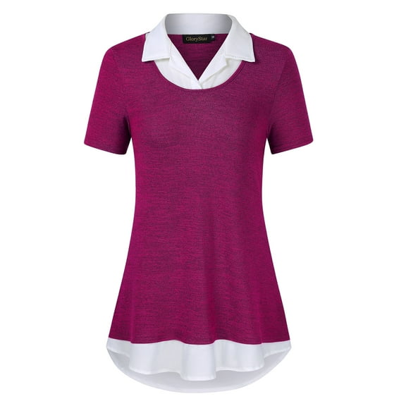Yesfashion Womens Contrasting Color Collar for Ladies Short Sleeve Lapel Collared Summer Tops Casual Work Basic Tees
