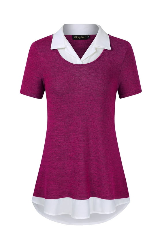 Womens Contrasting Color Collar for Ladies Short Sleeve Lapel Collared Summer Tops Casual Work Basic Tees