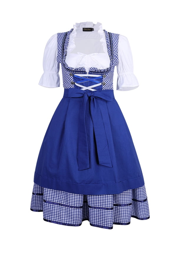 Womens Dresses Oktoberfest Beer Festival Pleated 3 Piece Set Small Checkered Patchwork Dress