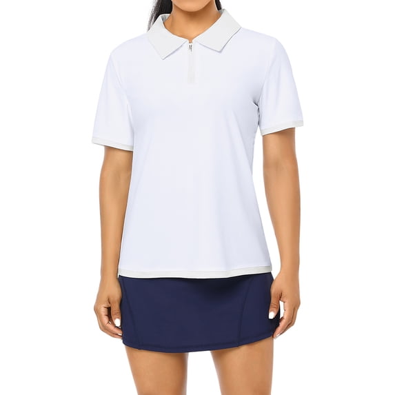 Yesfashion Womens Golf Polo Shirts Short Sleeve Zipper Athletic Tennis Shirt Moisture Wicking Sport Active Tops