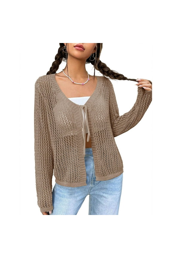 Womens Lightweight Crochet Cardigan Shrugs Knit Crop Tops Mesh Sweaters Summer Beach Cover Up